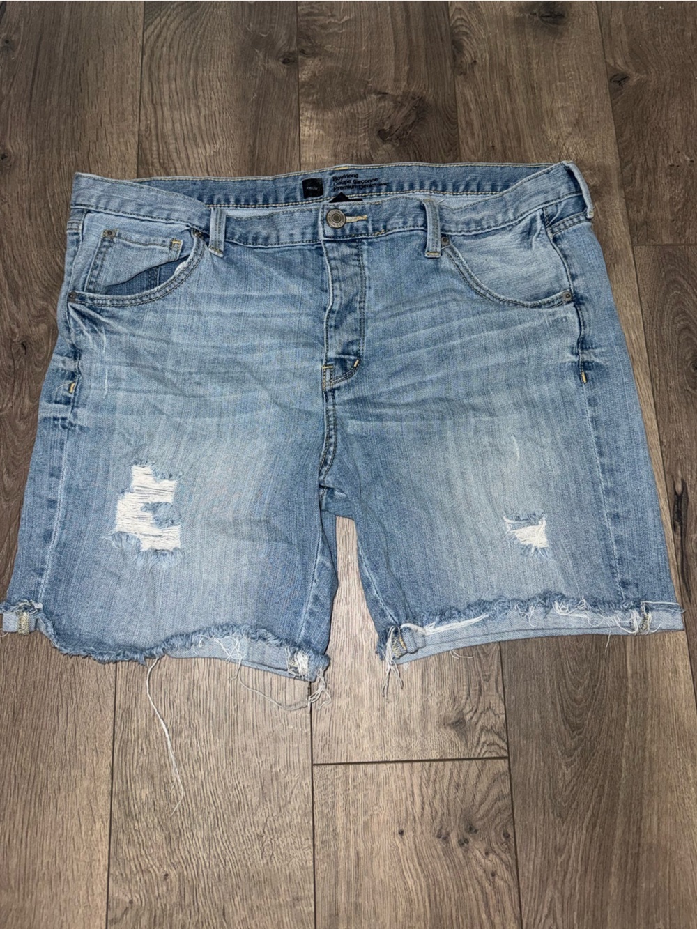 Light Blue Distressed Denim Jean Shorts - Casual Mid-Rise